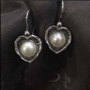 SILPADA ‘Forever Fearless’ Sterling Silver 925 Heart Shaped Pearl Drop Earrings